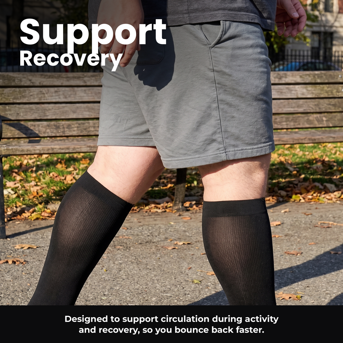 Black Voria SwiftStep compression socks during an outdoor walk