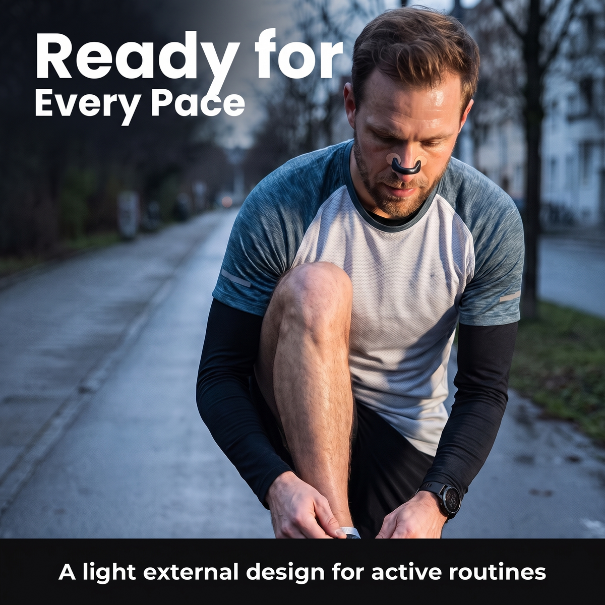 Runner wearing the Voria BreezeFlow external nasal dilator