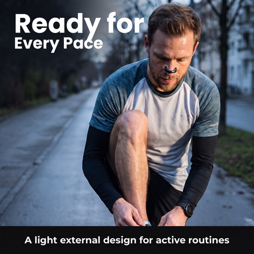 Runner wearing the Voria BreezeFlow external nasal dilator