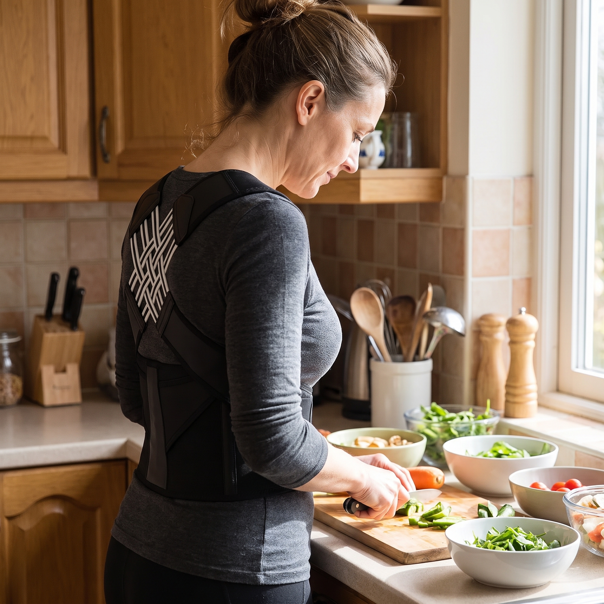 Voria SpineArmor worn during an everyday kitchen routine